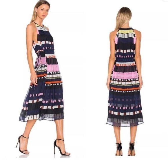 APIECE APART Lippard Multi Color Striped Chiffon Silk Midi Dress 4 - Picture 1 of 13